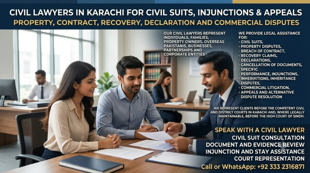 Experienced Civil Lawyers in Karachi for Civil Suits, Property Disputes, Injunctions and Appeals